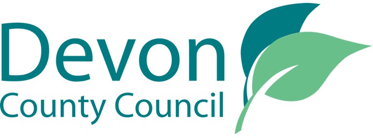 Graphic showing Devon County Council logo of two green leaves